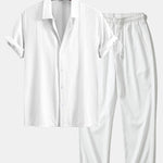 Ensemble Capucine — chemise jacquard géométrique & pantalon texturé froissé à jambe droite
