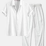 Ensemble Capucine — chemise jacquard géométrique & pantalon texturé froissé à jambe droite