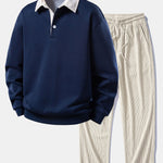Ensemble Améline — sweat à col polo en velours côtelé contrastant & pantalon en velours côtelé