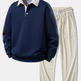 Ensemble Améline — sweat à col polo en velours côtelé contrastant & pantalon en velours côtelé