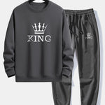 Ensemble — sweat à col rond coupe décontractée à imprimé couronne & pantalon de jogging