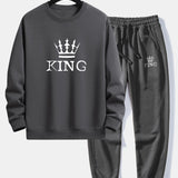 Ensemble — sweat à col rond coupe décontractée à imprimé couronne & pantalon de jogging