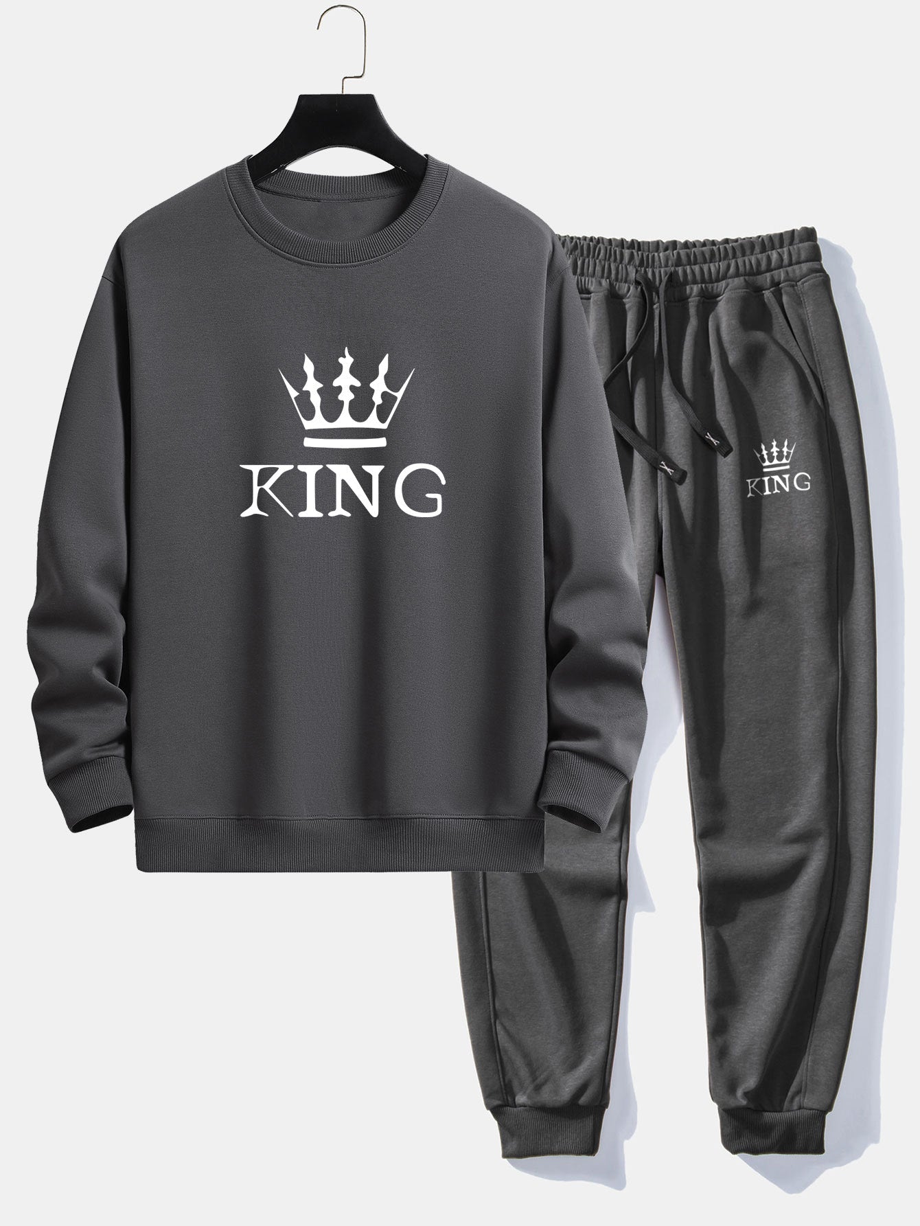 Ensemble — sweat à col rond coupe décontractée à imprimé couronne & pantalon de jogging