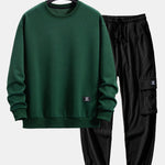 Ensemble — sweat rayé géométrique & pantalon cargo de jogging en velours côtelé à cordon