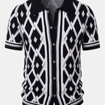 Ensemble — chemise en maille à losanges géométriques rétro & pantalon fuselé coupe slim