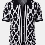Ensemble — chemise en maille à losanges géométriques rétro & pantalon fuselé coupe slim