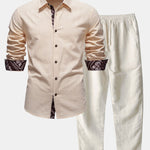 Ensemble Capucine — chemise en lin à imprimé paisley contrastant & pantalon en lin à jambe droite