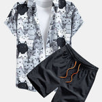 Ensemble — chemise à imprimé chat & short de bain à cordon