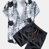 Ensemble — chemise à imprimé chat & short de bain à cordon