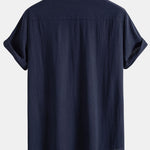 Chemise boutonnée en lin contrastant à imprimé tiki Hawaï