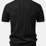 Ensemble Améline — polo en maille ajourée jacquard géométrique & pantalon en lin à jambe droite