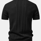 Ensemble Améline — polo en maille ajourée jacquard géométrique & pantalon en lin à jambe droite