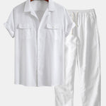 Ensemble — chemise cubaine en lin à poches & pantalon en lin à jambe droite