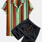 Ensemble Améline — chemise cubaine gaufrée à rayures colorées & short de bain