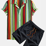 Ensemble Améline — chemise cubaine gaufrée à rayures colorées & short de bain