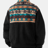 Ensemble — sweat en laine teddy à col zippé et patchwork géométrique ethnique & pantalon en velours côtelé