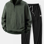 Ensemble — sweat en velours côtelé à col zippé et manches raglan & pantalon en velours côtelé