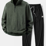 Ensemble — sweat en velours côtelé à col zippé et manches raglan & pantalon en velours côtelé