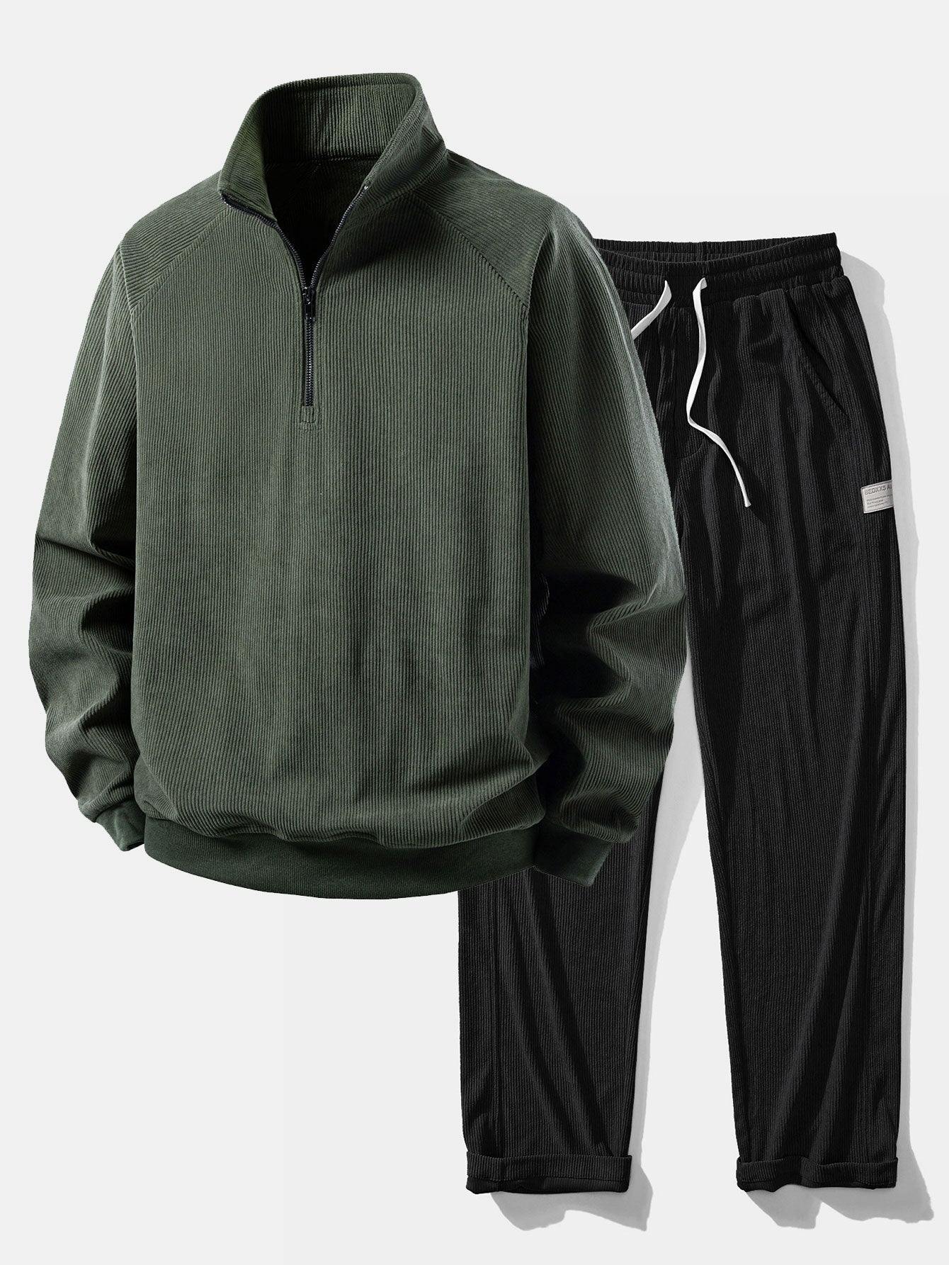 Ensemble — sweat en velours côtelé à col zippé et manches raglan & pantalon en velours côtelé