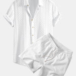 Ensemble — chemise jacquard à losanges géométriques & short texturé froissé à cordon