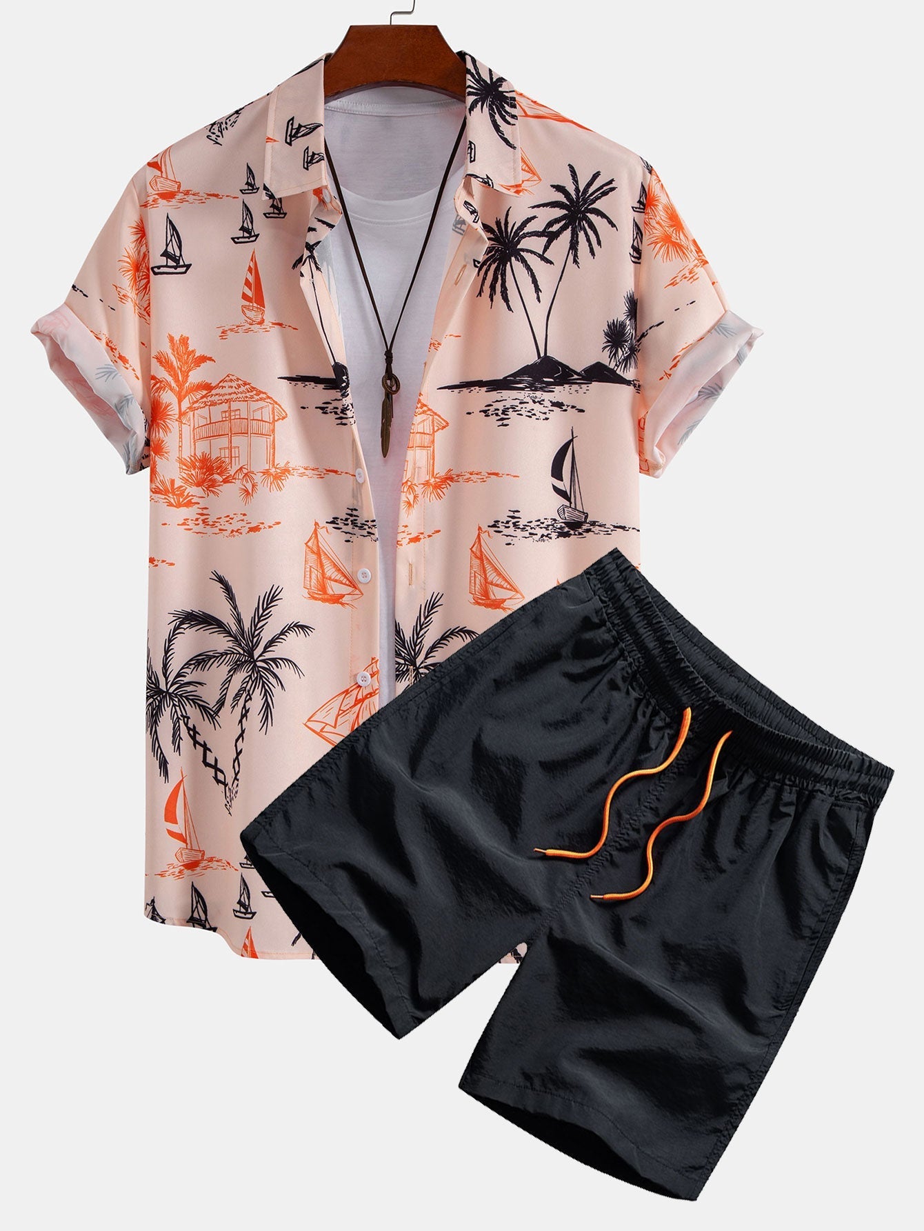 Ensemble — chemise à imprimé tropical & short de bain à cordon