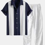 Ensemble — chemise bowling patchwork en lin & pantalon en lin à jambe droite