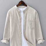 Chemise en lin et coton à col officier, manches longues et poche