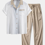 Ensemble — chemise cubaine texturée contrastante & pantalon à jambe droite