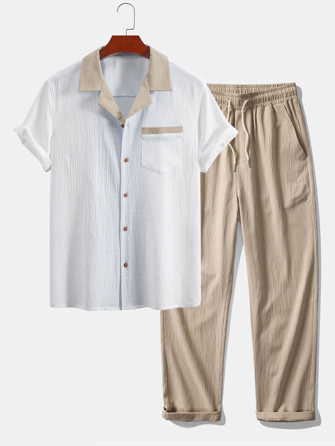 Ensemble — chemise cubaine texturée contrastante & pantalon à jambe droite