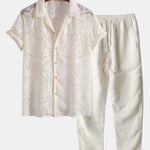 Ensemble Améline — chemise cubaine texturée jacquard & pantalon en lin à jambe droite