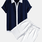 Ensemble — chemise côtelée contrastante & short côtelé à cordon