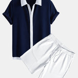 Ensemble — chemise côtelée contrastante & short côtelé à cordon