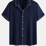 Ensemble — chemise cubaine en lin et viscose à coutures contrastantes & pantalon en lin