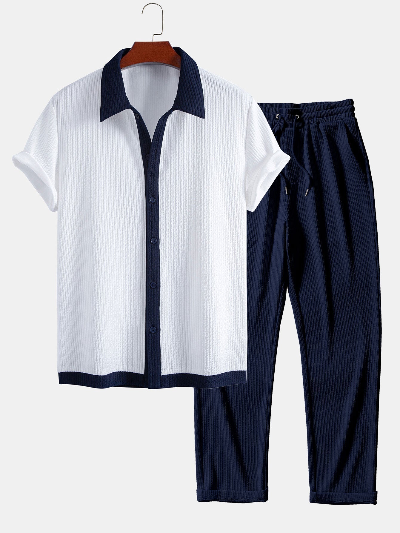 Ensemble Capucine — chemise côtelée contrastante & pantalon côtelé à jambe droite