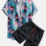 Ensemble — chemise à imprimé plantes tropicales et orang-outan & short de bain