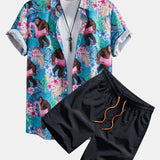 Ensemble — chemise à imprimé plantes tropicales et orang-outan & short de bain
