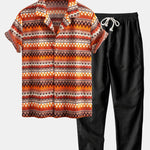 Ensemble — chemise cubaine géométrique & pantalon en lin à jambe droite