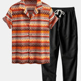 Ensemble — chemise cubaine géométrique & pantalon en lin à jambe droite