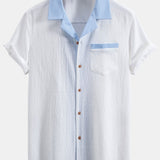 Ensemble — chemise cubaine texturée contrastante & pantalon à jambe droite