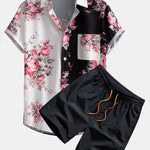 Ensemble — chemise à imprimé roses bicolore & short de bain