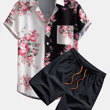 Ensemble — chemise à imprimé roses bicolore & short de bain