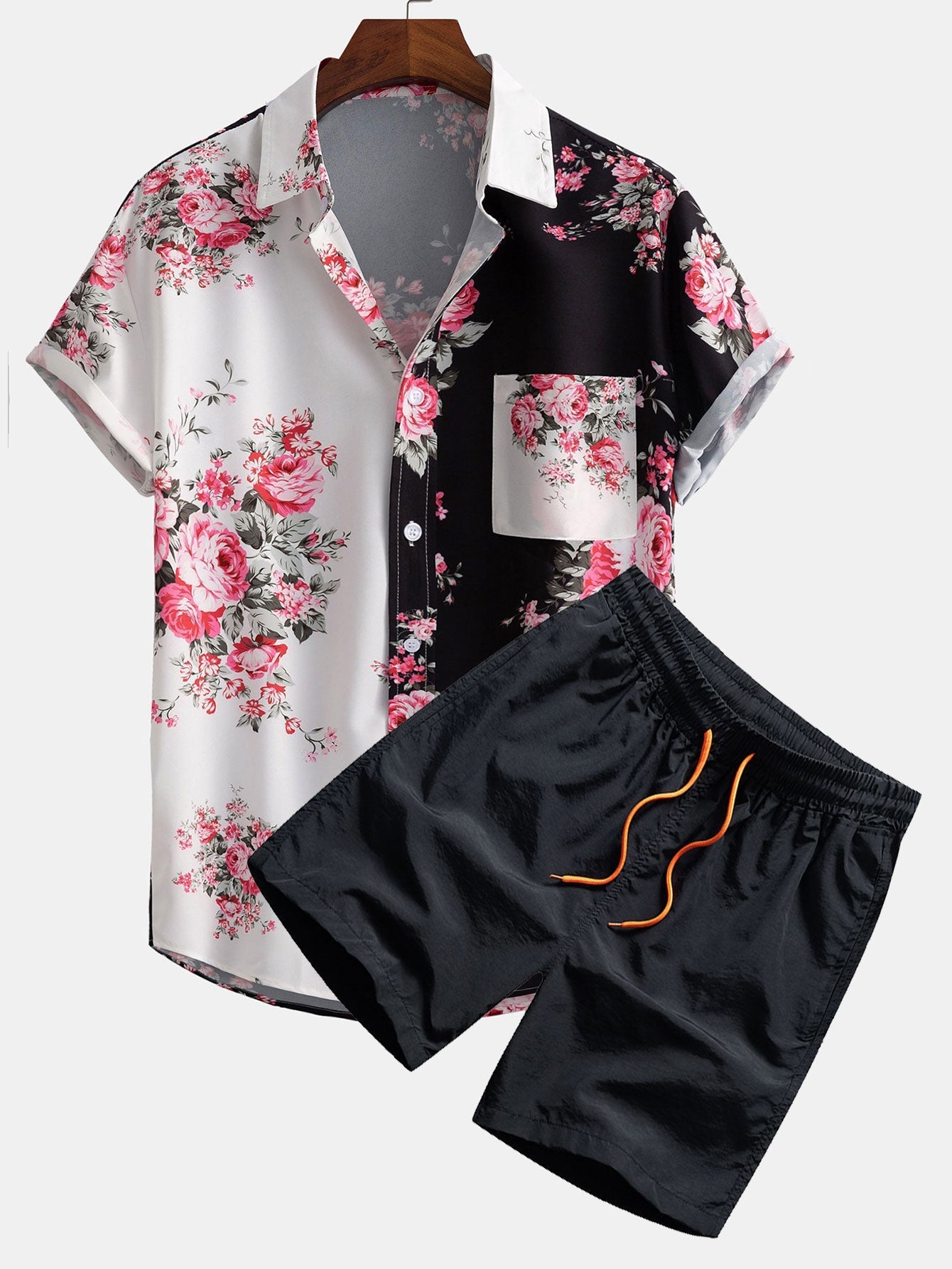 Ensemble — chemise à imprimé roses bicolore & short de bain