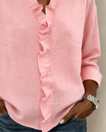 Huguette | Blouse raffinée à col V volanté