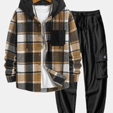 Ensemble — chemise à capuche à carreaux en velours côtelé & pantalon cargo de jogging en velours côtelé à cordon