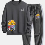 Ensemble — sweat à col rond coupe décontractée à imprimé ours graffiti & pantalon de jogging