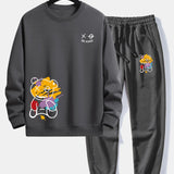 Ensemble — sweat à col rond coupe décontractée à imprimé ours graffiti & pantalon de jogging