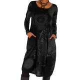Bernadette | Robe midi imprimée à manches longues et poches