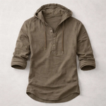 LINEN BLEND HOODIE SHIRT FOR MEN