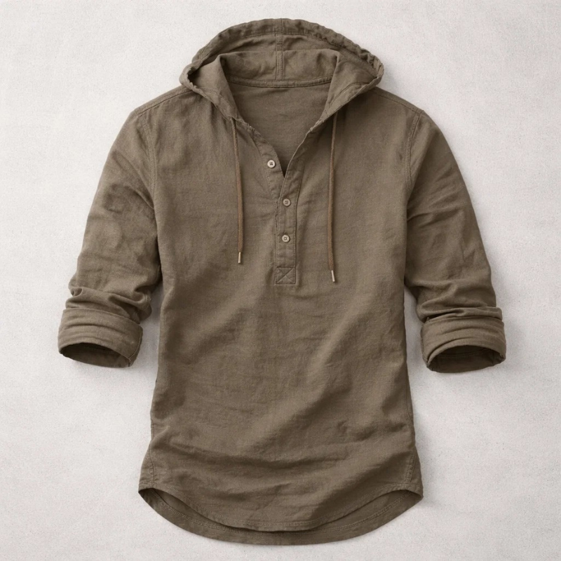 LINEN BLEND HOODIE SHIRT FOR MEN
