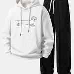 Ensemble — sweat à capuche coupe décontractée à imprimé teckel & pantalon de jogging à plis